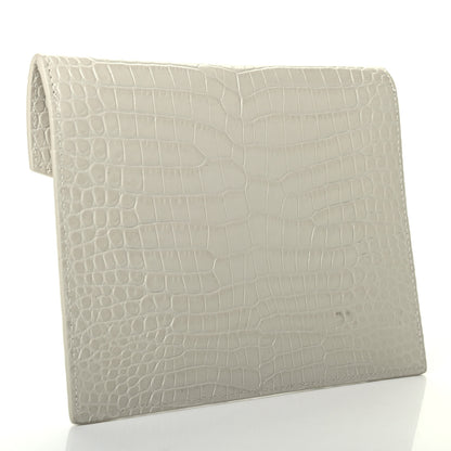 Saint Laurent Calfskin Crocodile Embossed Monogram Uptown Baby Pouch Perle 3 of 8