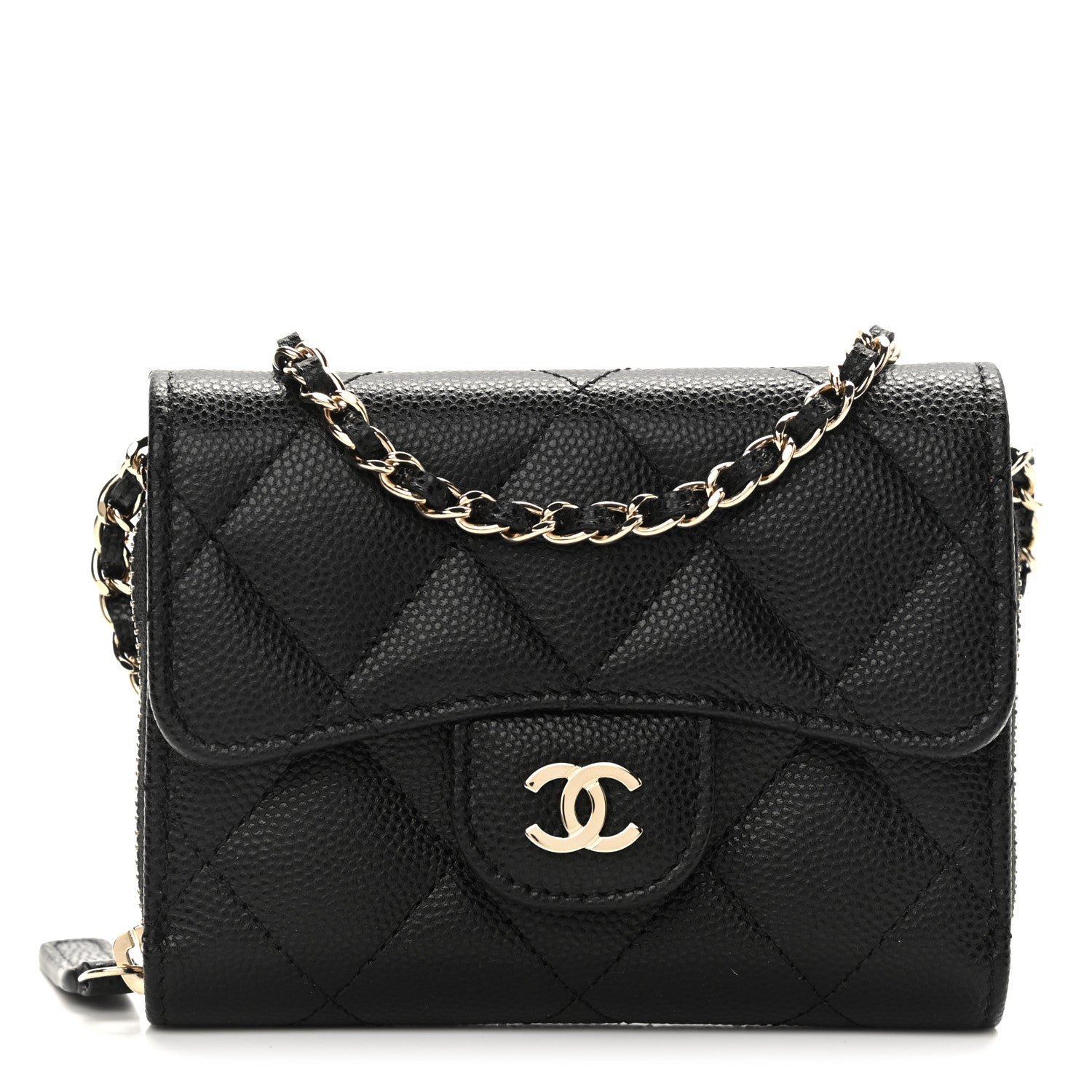 Chanel Caviar Quilted Flap Zip Card Holder On Chain Black 1 of 8