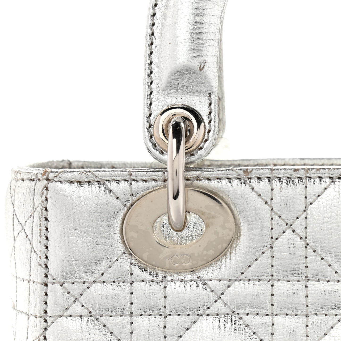 Metallic Grained Calfskin Cannage Small Lucky Badges My Lady Dior Silver