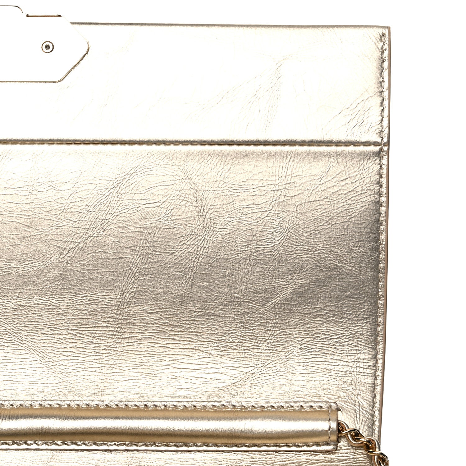 Chanel Metallalized Calfskin Quilted Retro Label Clutch Light Gold 11 of 14