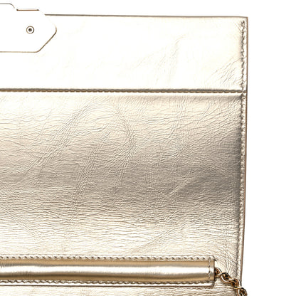 Chanel Metallalized Calfskin Quilted Retro Label Clutch Light Gold 11 of 14