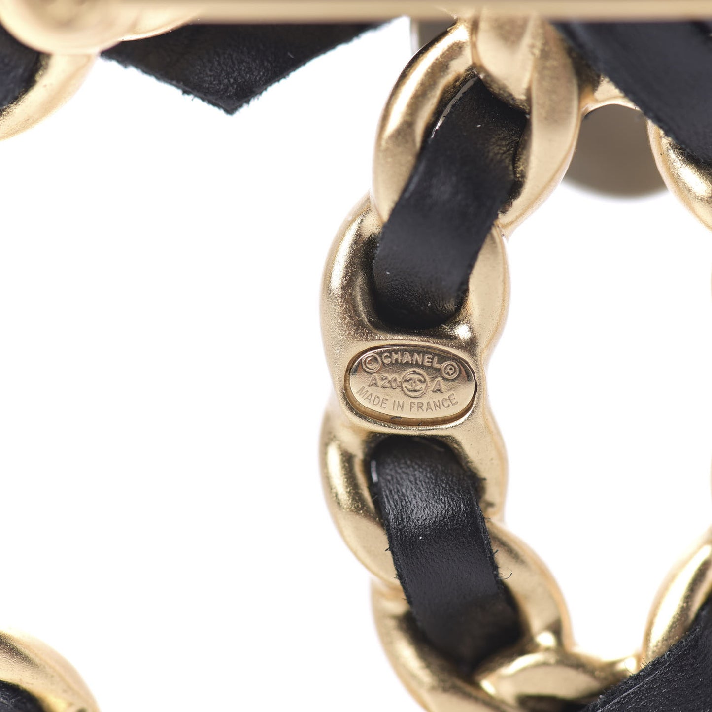 Metal Calfskin Chain 90's Camellia Brooch Black Gold