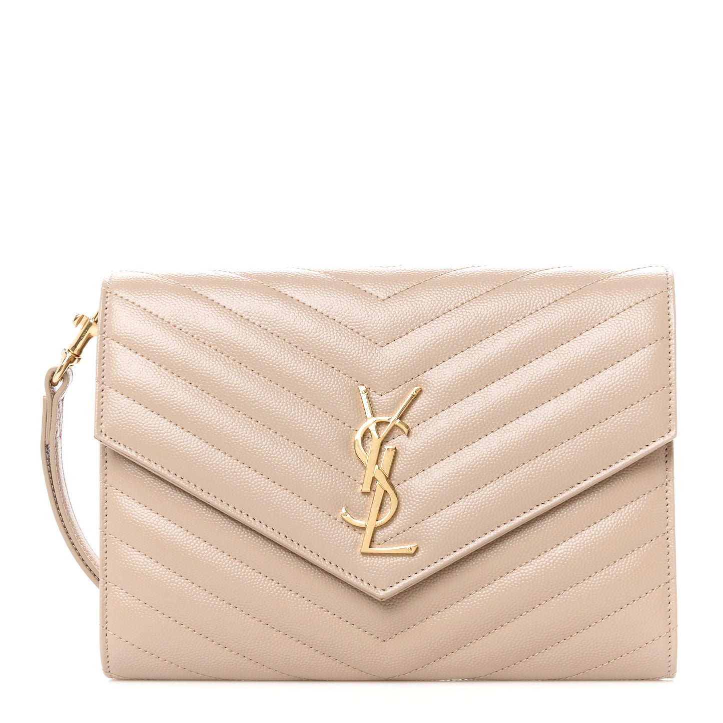 Grain De Poudre Matelasse Chevron Monogram Envelope Clutch Dark Beige