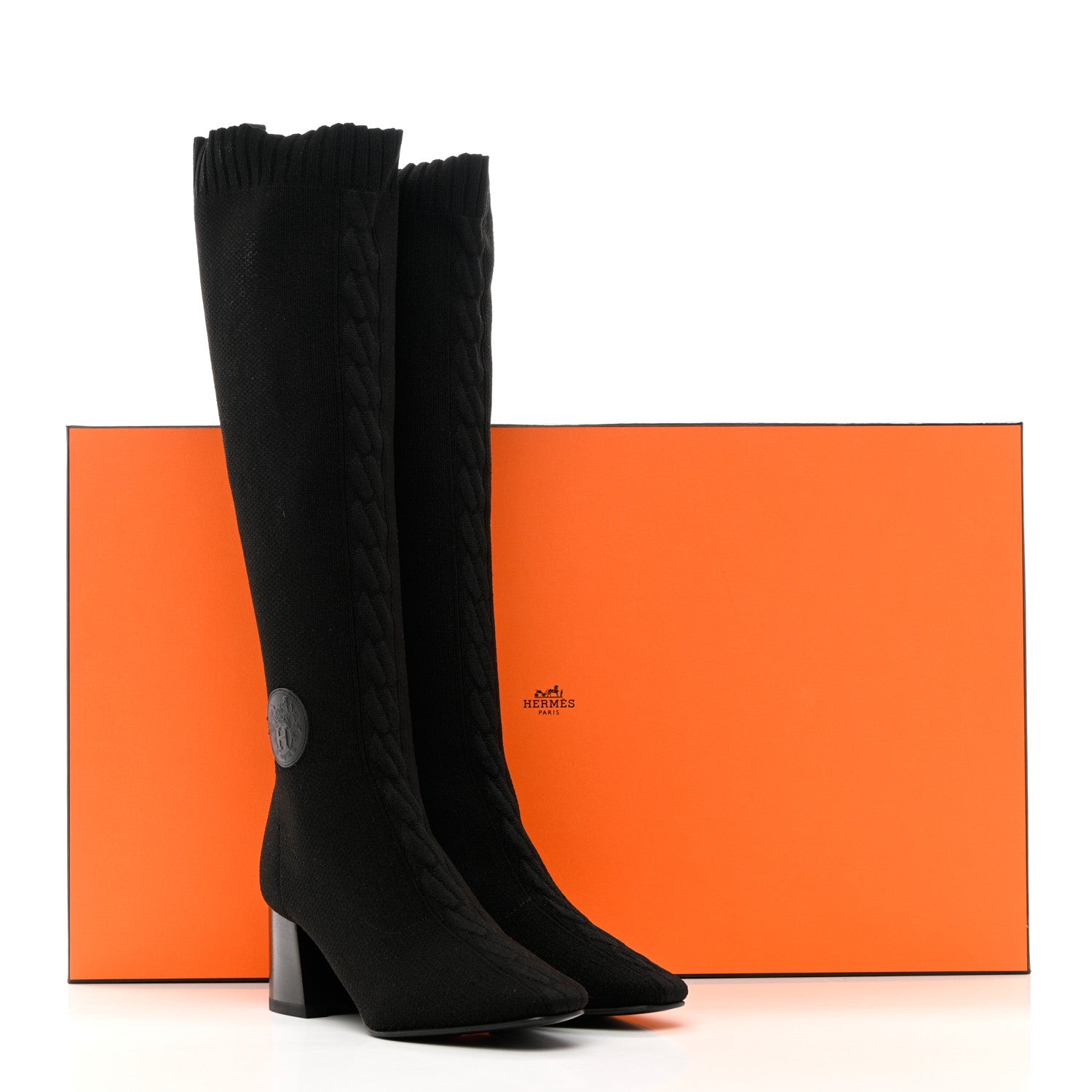 Hermes Knit Calfskin Fontaine 60 Boots 36.5 Black 16 of 16