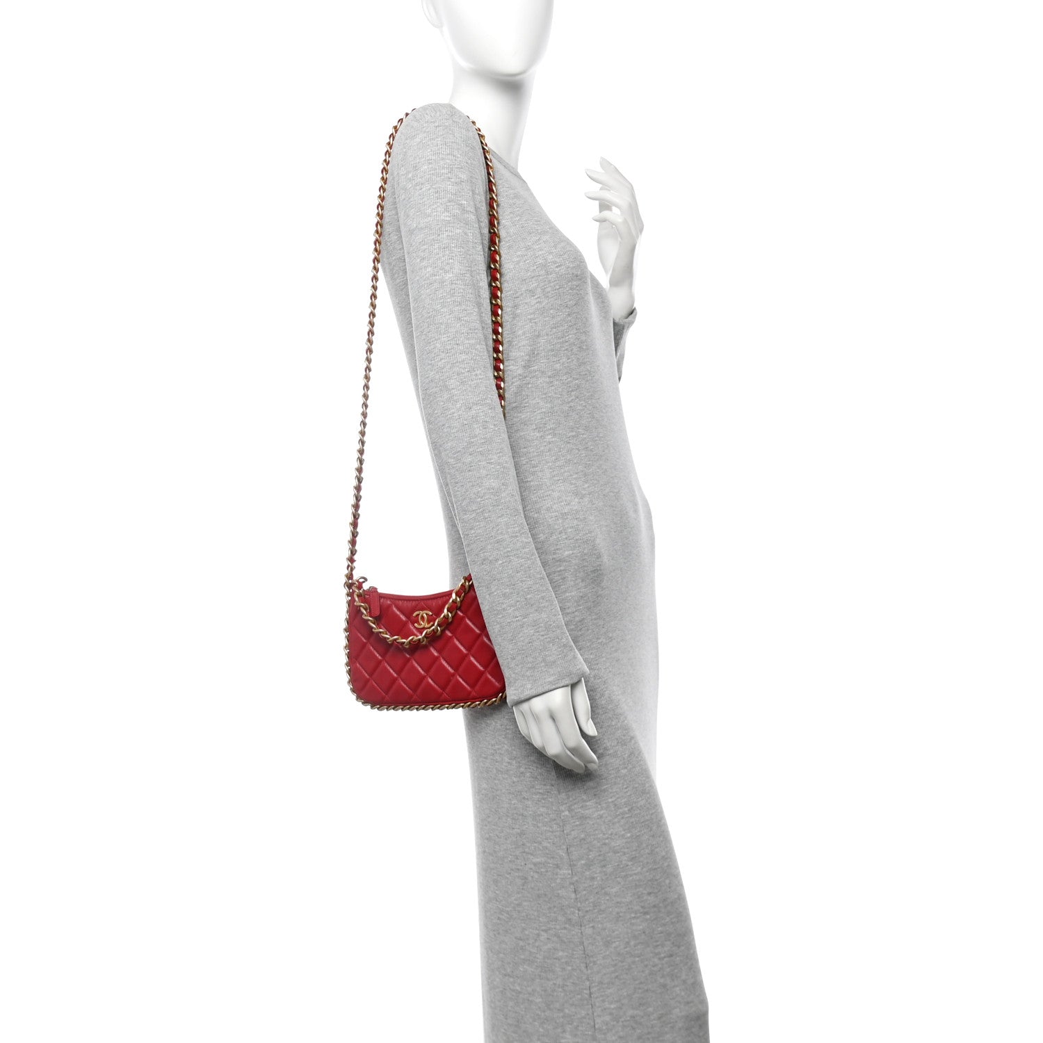Chanel Shiny Crumpled Lambskin Quilted Trendy Chain Around Hobo Red 2 of 11