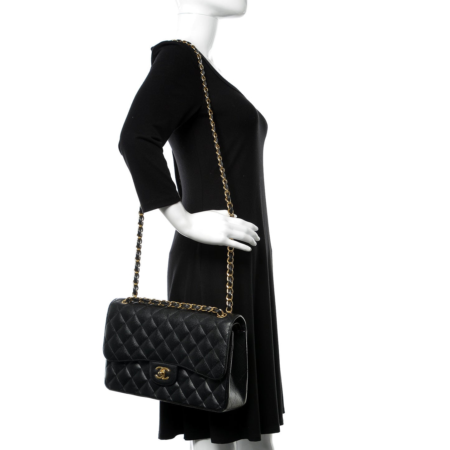 Caviar Quilted Jumbo Double Flap Black