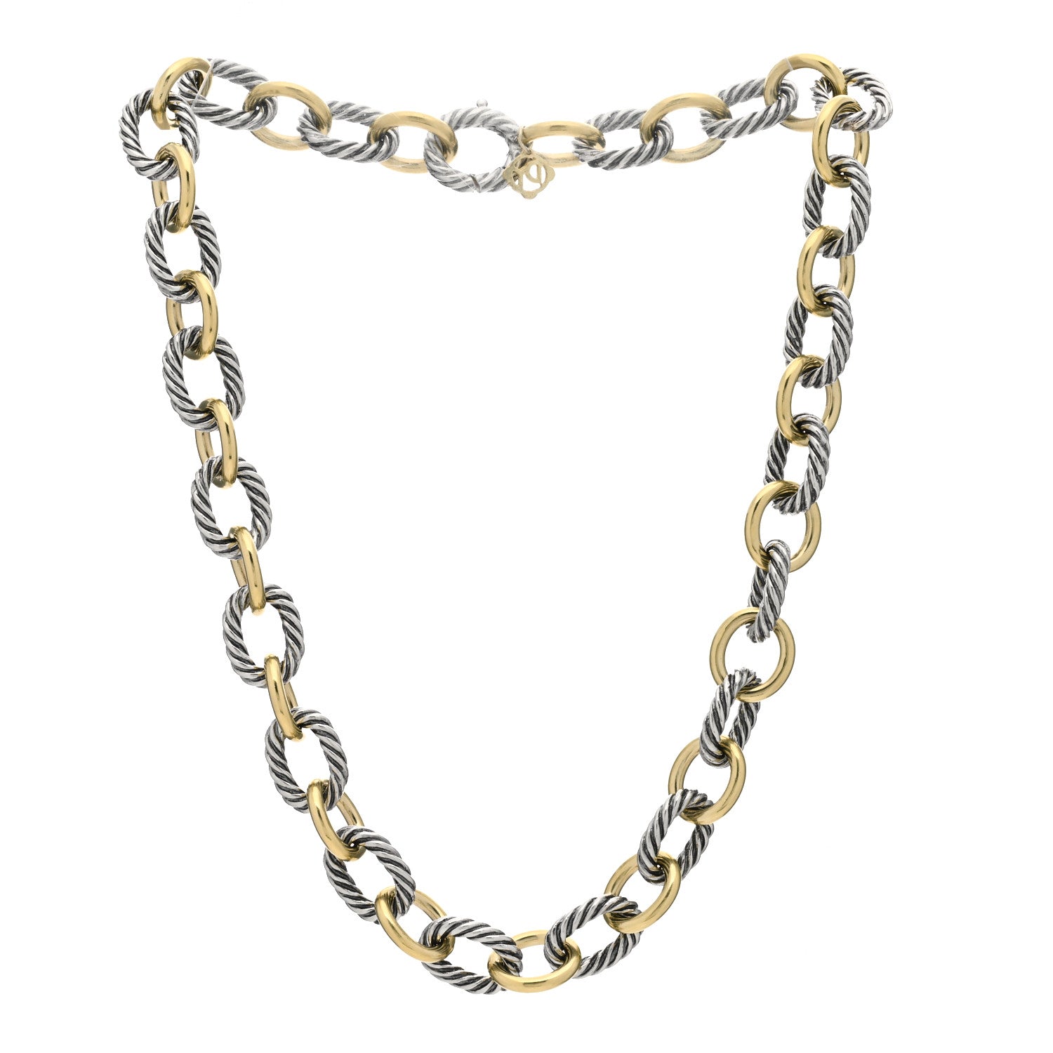 David Yurman Sterling Silver 18K Yellow Gold 12mm Large Oval Link Necklace 2 of 3