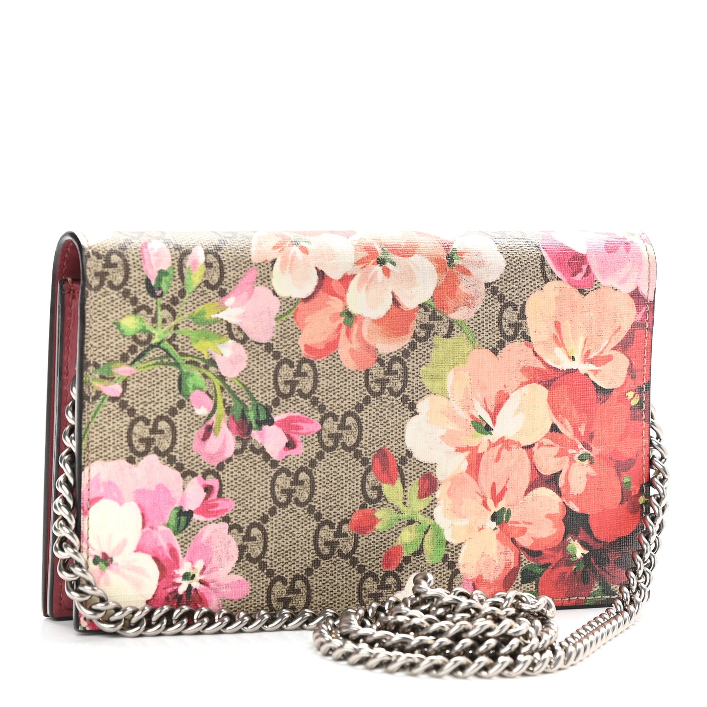 GG Supreme Monogram Blooms Chain Wallet Beige Multicolor Dry Rose