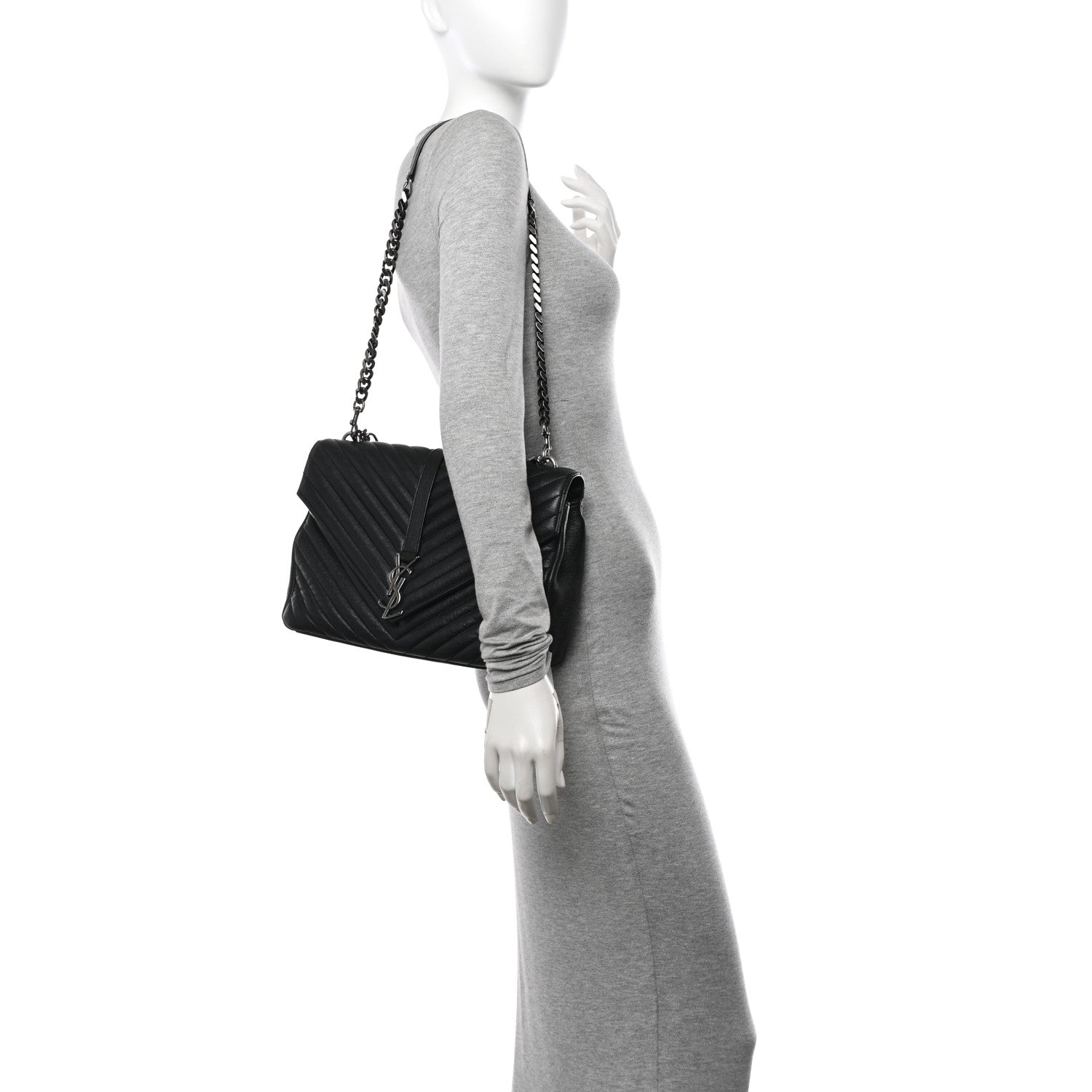 Saint Laurent Sheepskin Matelasse Chevron Monogram Large College Satchel Black 2 of 11