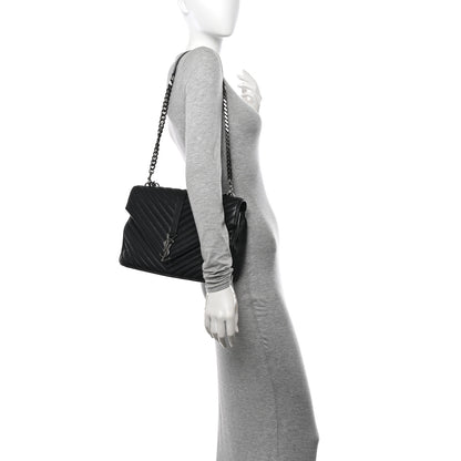 Saint Laurent Sheepskin Matelasse Chevron Monogram Large College Satchel Black 2 of 11