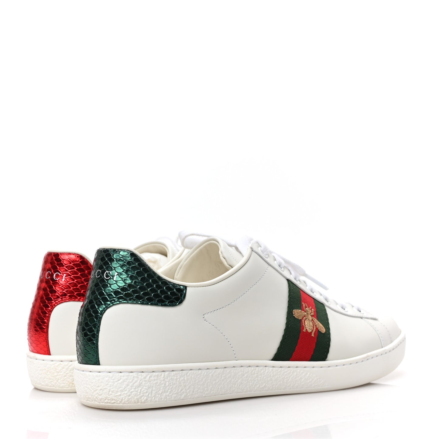 Calfskin Ayers Bee Embroidered Womens Ace Sneakers 41 White Green