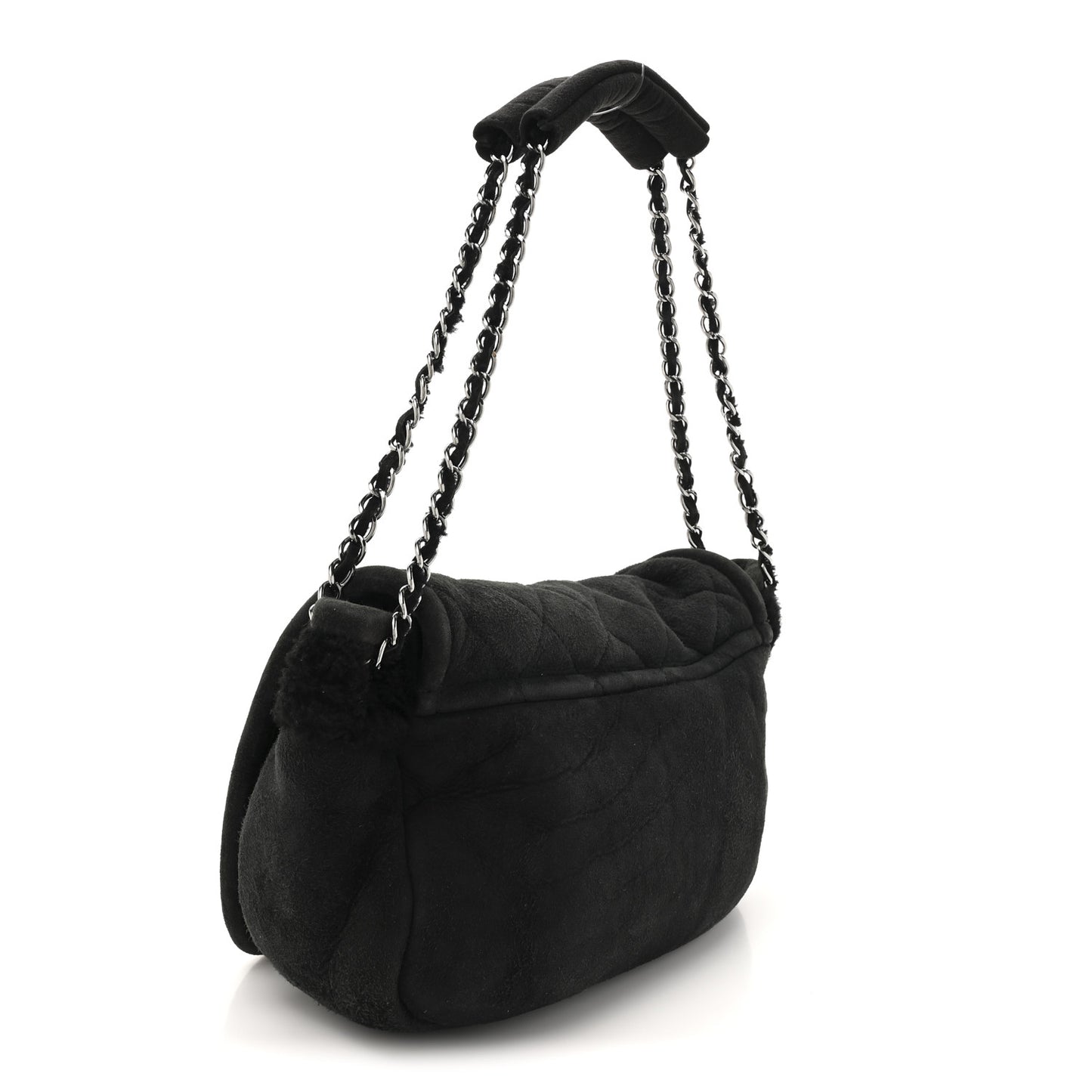 Suede Shearling Quilted Mademoiselle Flap Black