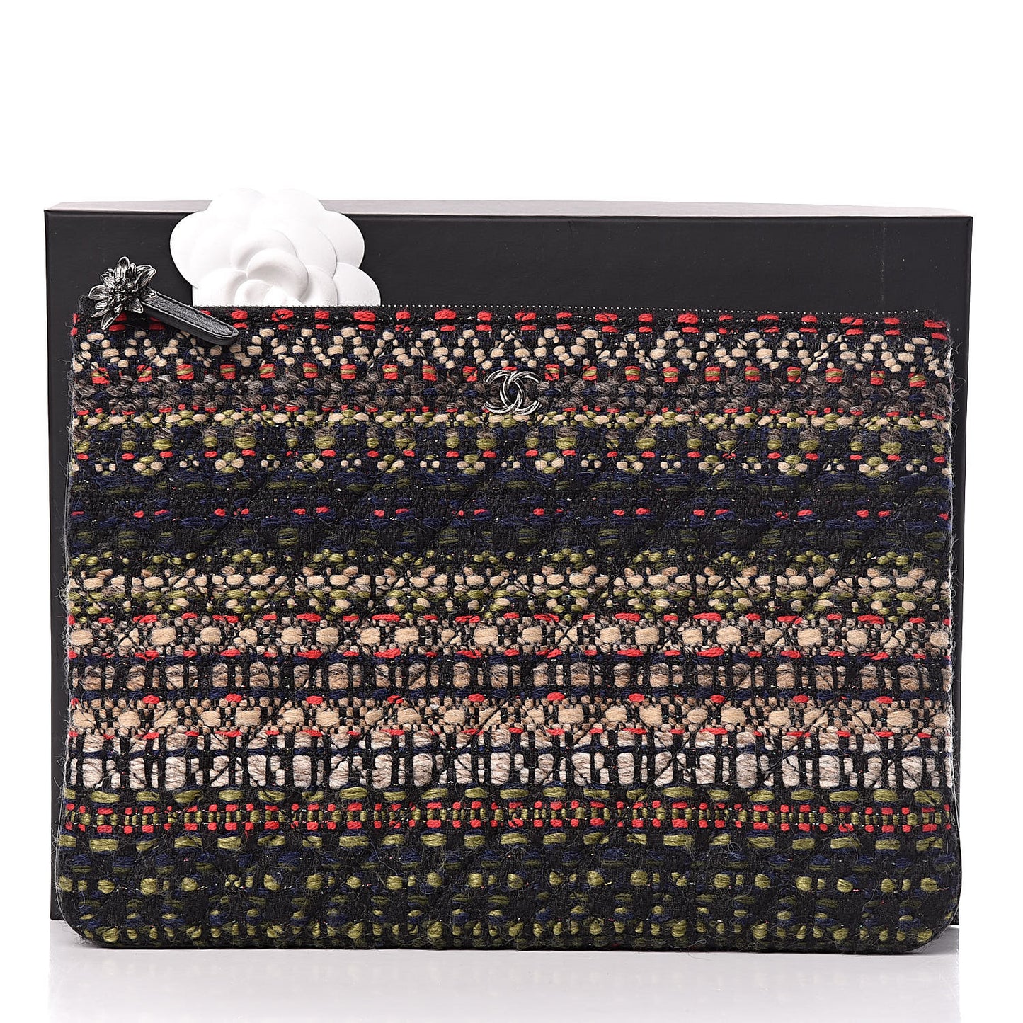 Tweed Quilted Medium Cosmetic Case Black