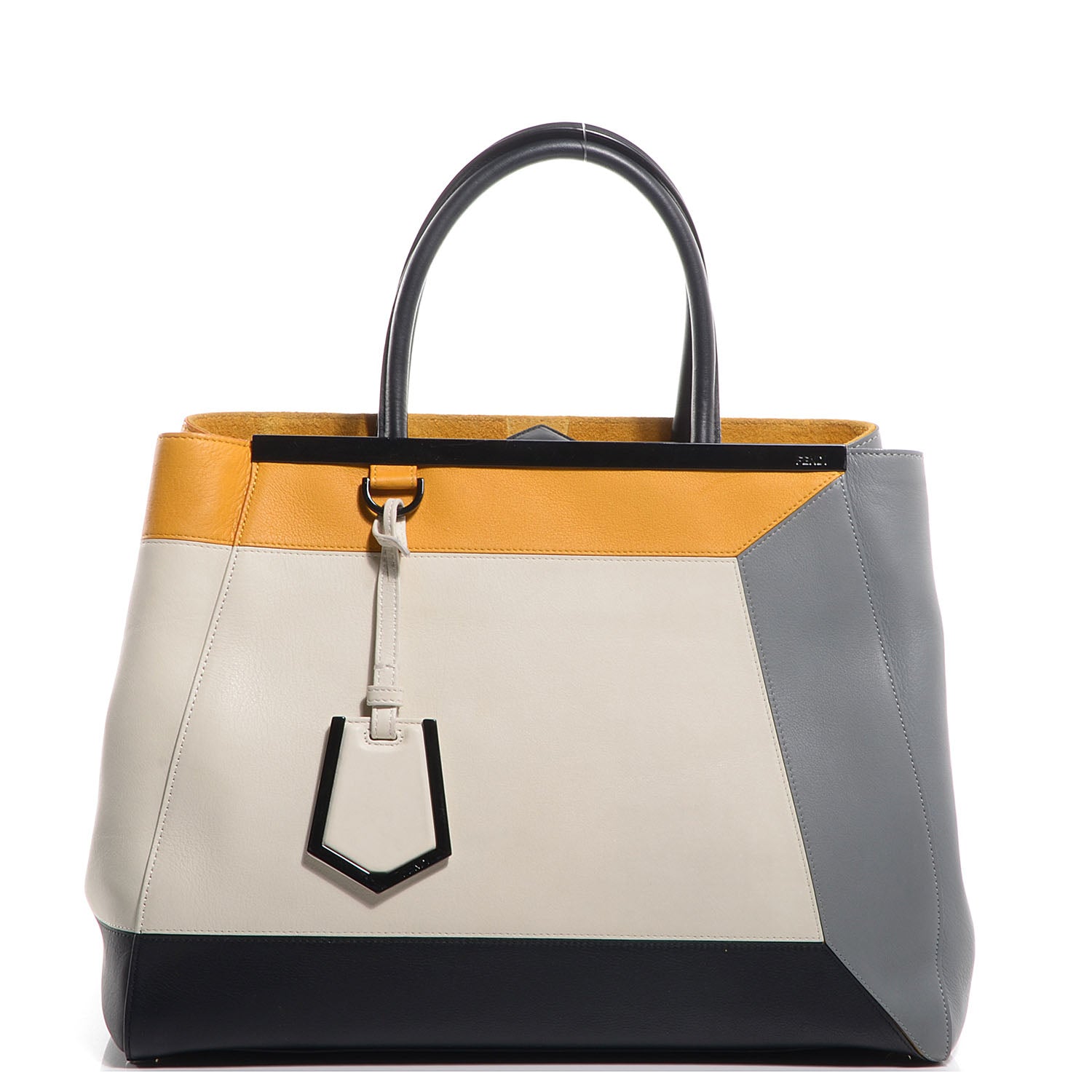 Fendi Vitello Colorblock Medium 2Jours Tote White Multicolor Girasole Black 1 of 12