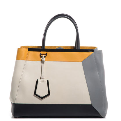 Fendi Vitello Colorblock Medium 2Jours Tote White Multicolor Girasole Black 1 of 12
