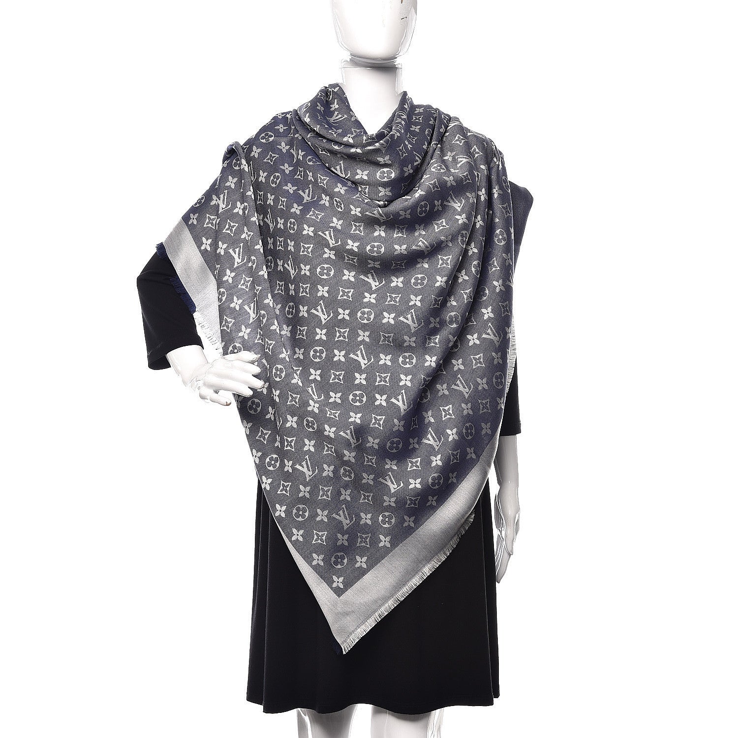 Louis Vuitton Wool Silk Monogram Denim Shawl Blue 2 of 4