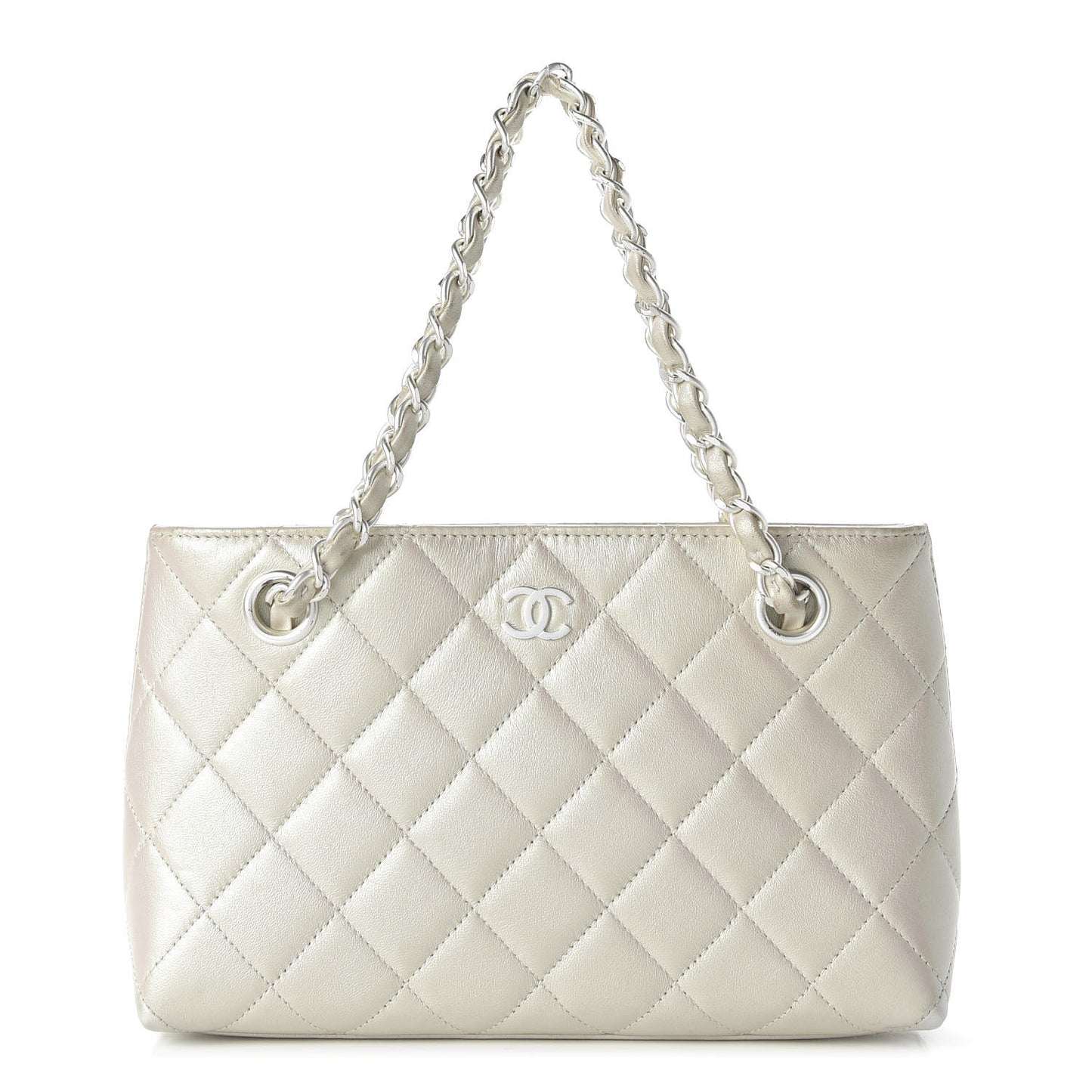 Iridescent Lambskin Quilted Pochette White
