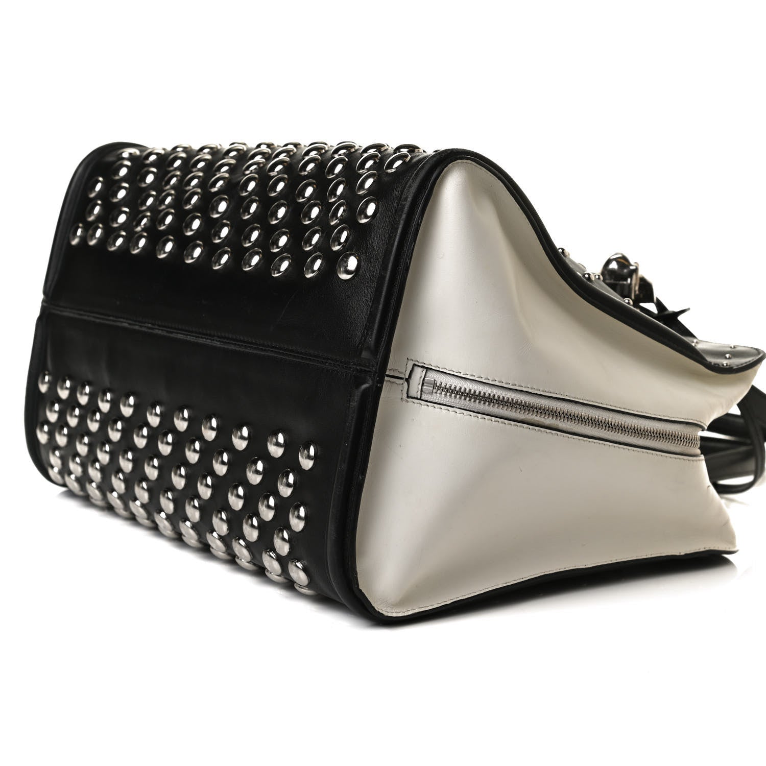 Alexander McQueen Calfskin Large Studded Padlock Zip Around Tote Black White 11 of 17