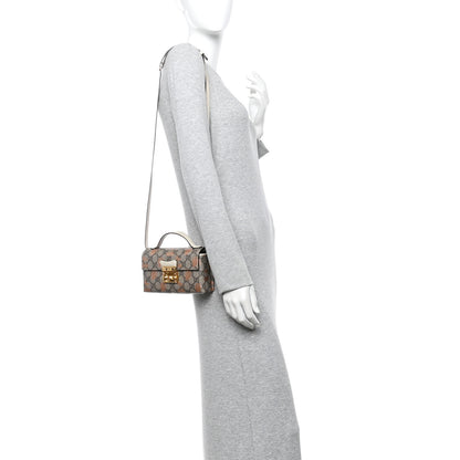 Gucci GG Supreme Monogram Berry Textured Dollar Calfskin Mini Padlock Top Handle Shoulder Bag Beige Ebony Light Copper Mystic White 2 of 12