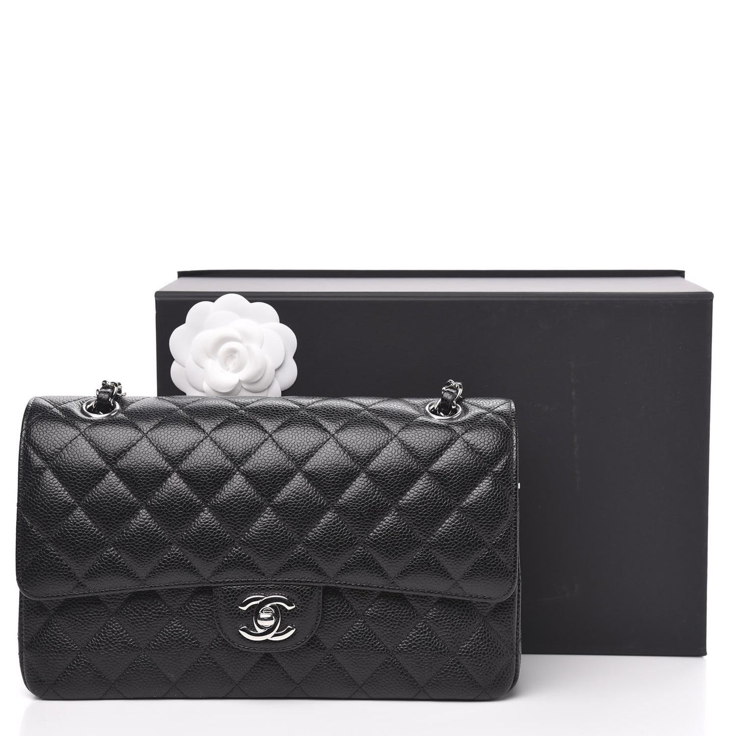 Caviar Quilted Medium Double Flap Black
