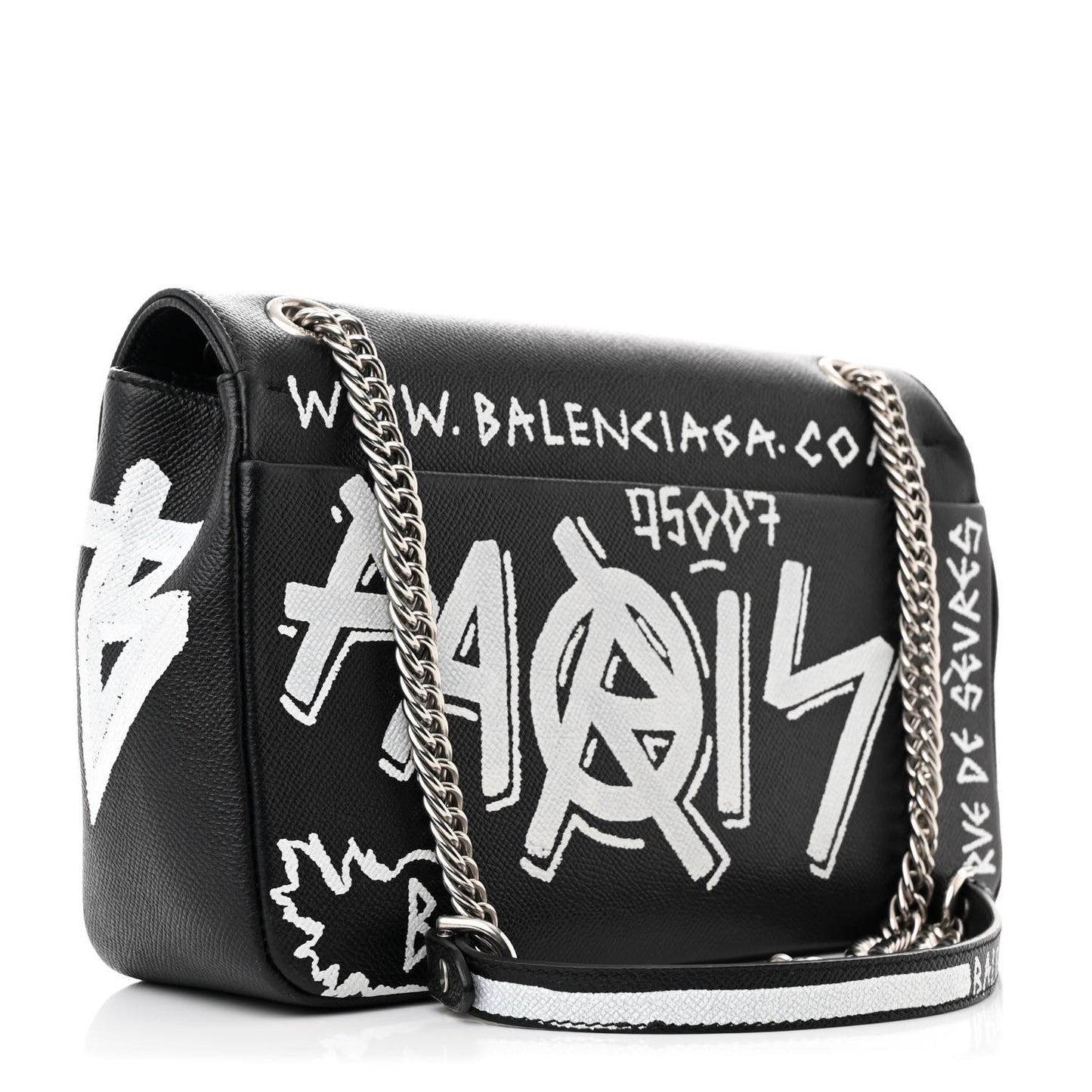 Grained Calfskin Graffiti M BB Round Shoulder Bag Black