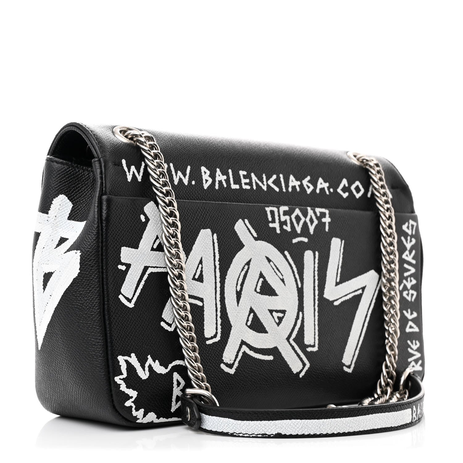 Balenciaga Grained Calfskin Graffiti M BB Round Shoulder Bag Black 3 of 9