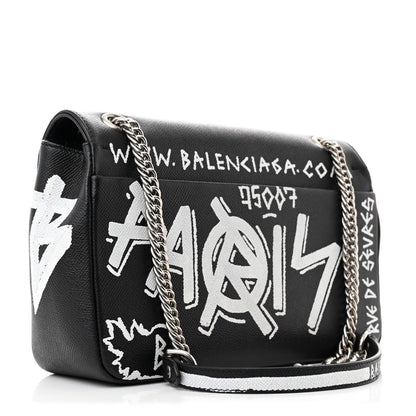 Balenciaga Grained Calfskin Graffiti M BB Round Shoulder Bag Black 3 of 9