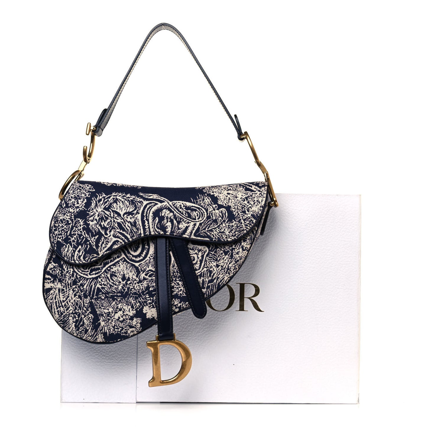 Canvas Reverse Embroidered Toile De Jouy Saddle Bag Blue
