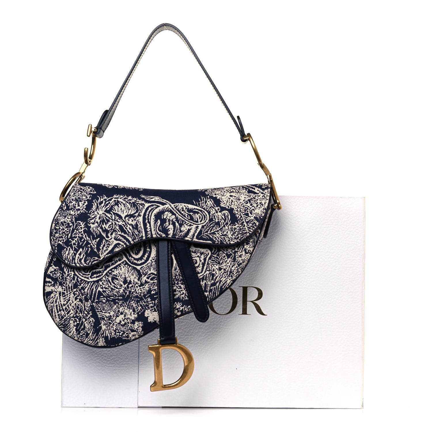Christian Dior Canvas Reverse Embroidered Toile De Jouy Saddle Bag Blue 9 of 9