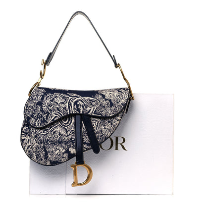 Christian Dior Canvas Reverse Embroidered Toile De Jouy Saddle Bag Blue 9 of 9