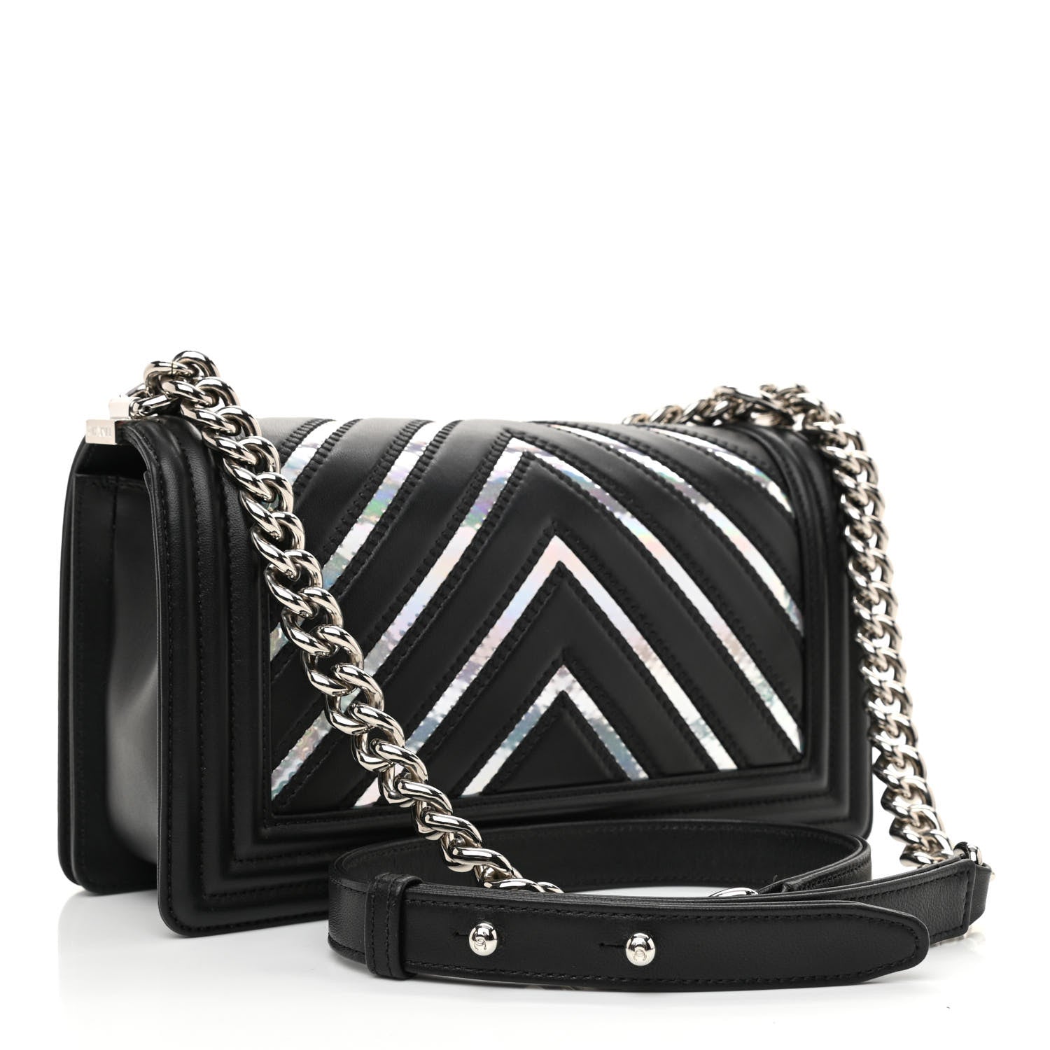 Chanel Lambskin Iridescent PVC Chevron Quilted Medium Boy Flap Black Silver 3 of 11