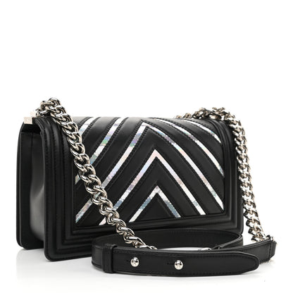 Chanel Lambskin Iridescent PVC Chevron Quilted Medium Boy Flap Black Silver 3 of 11