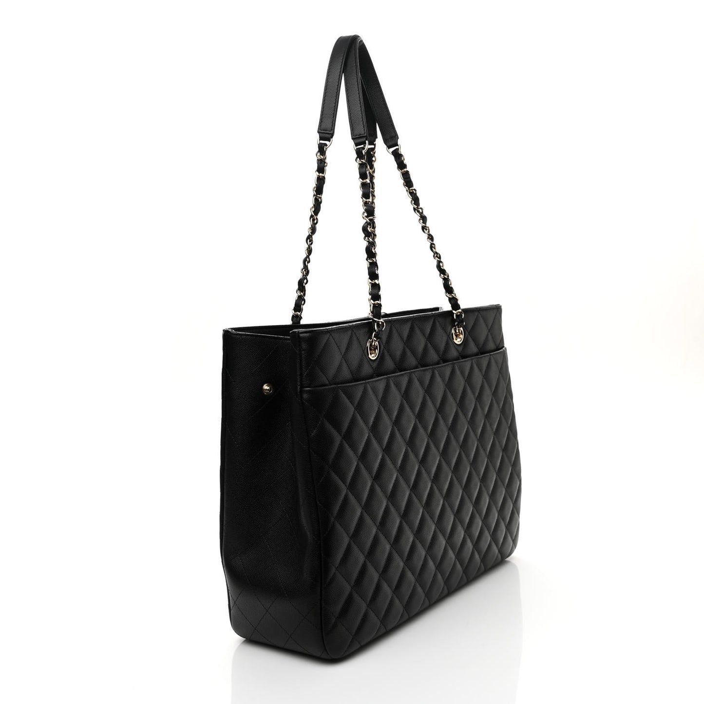Caviar Quilted Large Shopping Tote Black