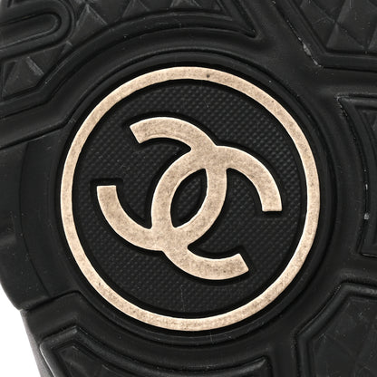 Chanel Satin Lambskin Fabric Tweed CC Sneakers 36.5 Gold Black 8 of 10