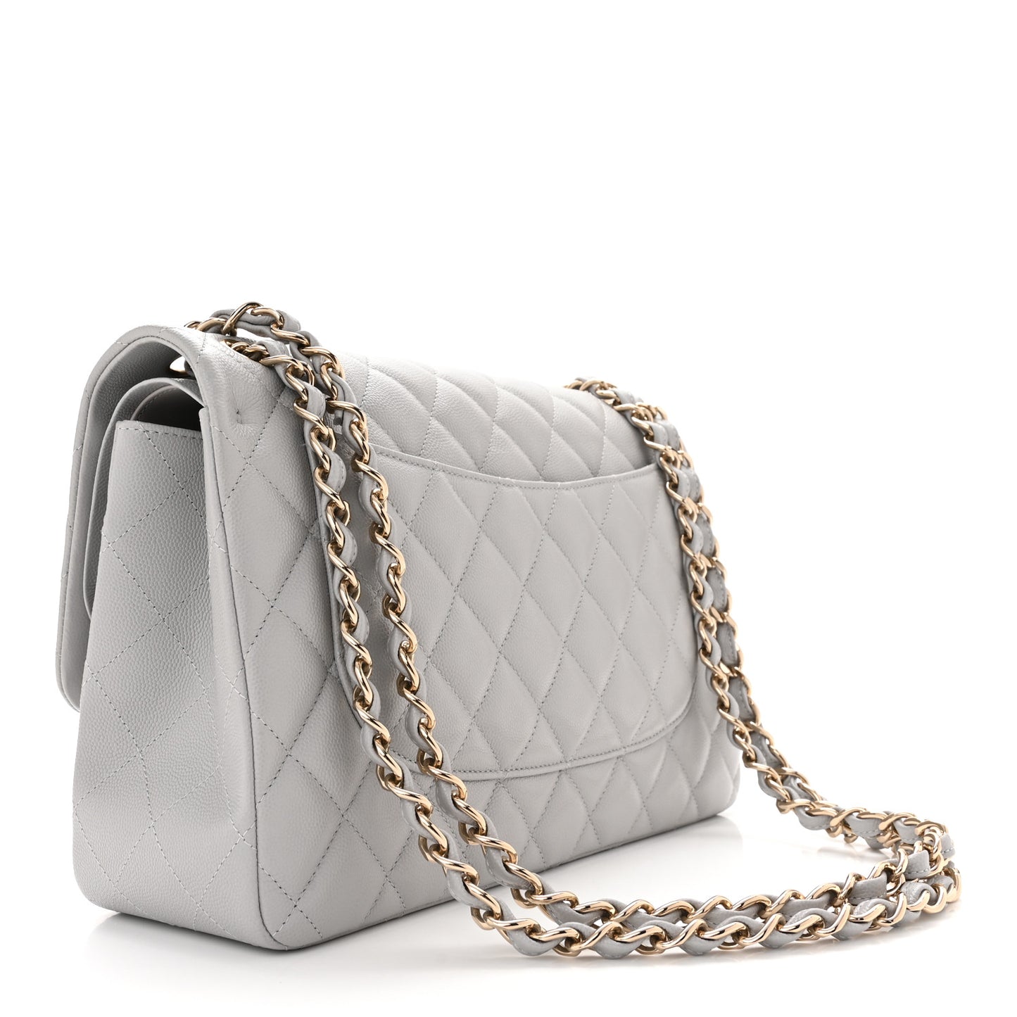 Caviar Quilted Jumbo Double Flap Grey