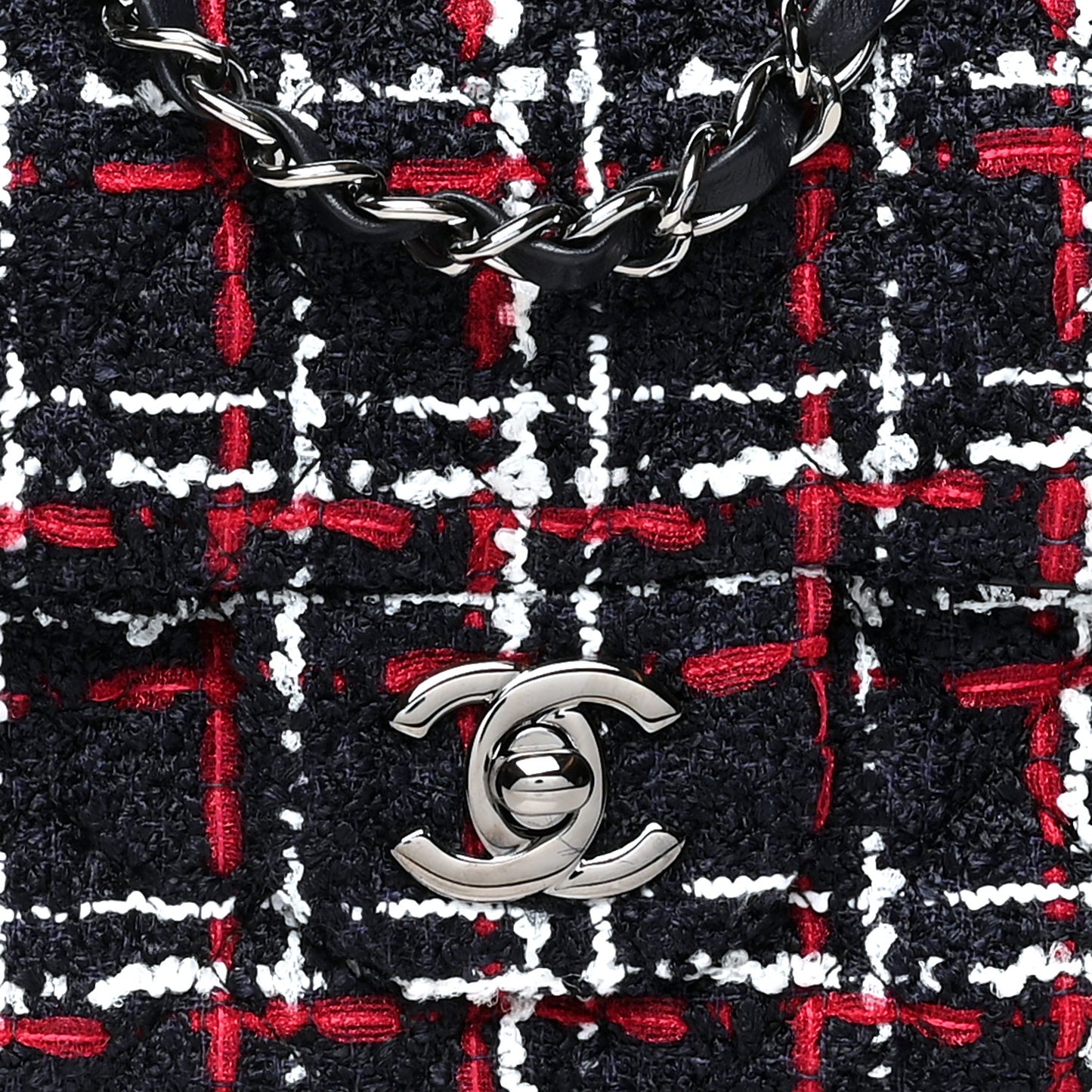 Tweed Quilted Mini Rectangular Flap Navy Blue White Red