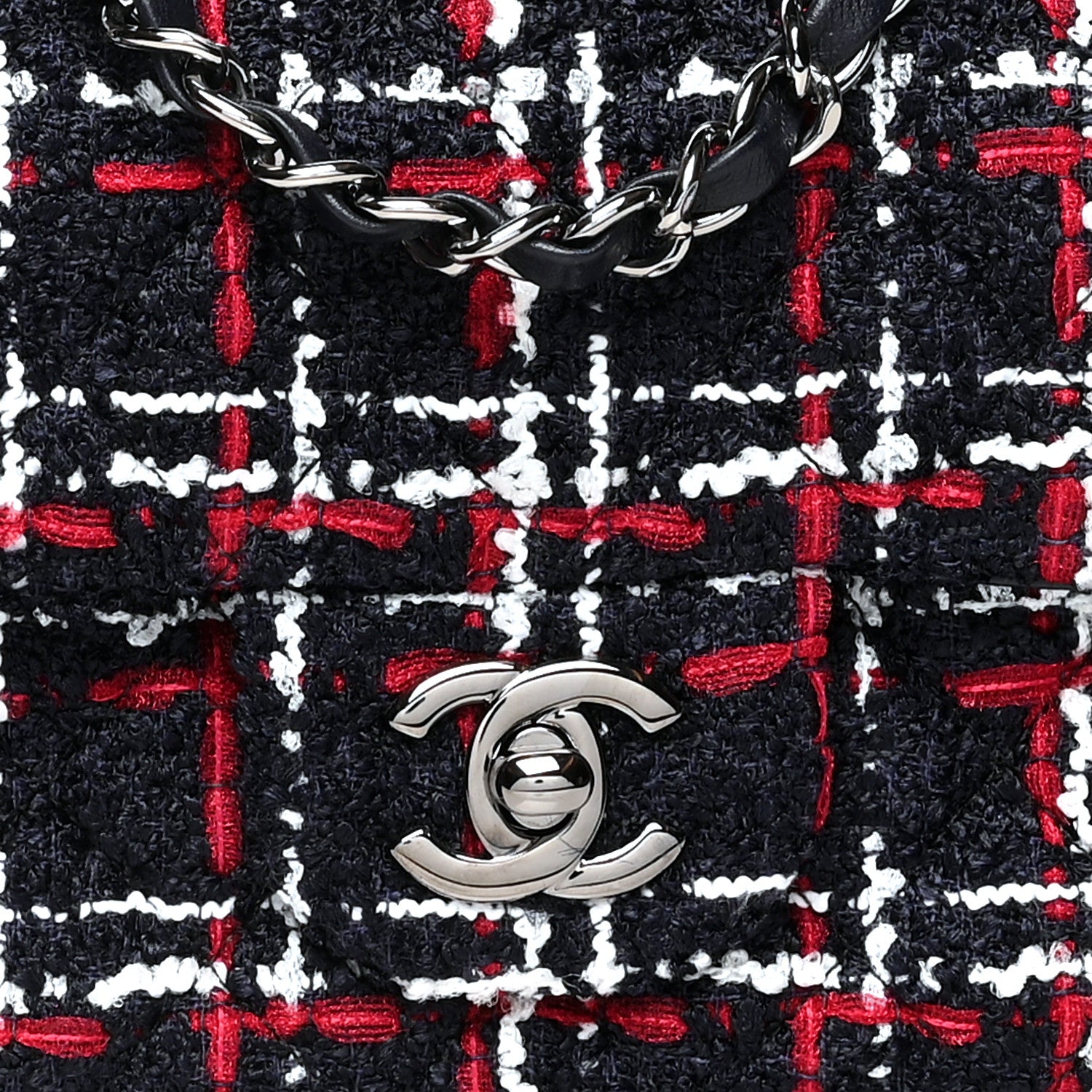 Chanel Tweed Quilted Mini Rectangular Flap Navy Blue White Red 7 of 10
