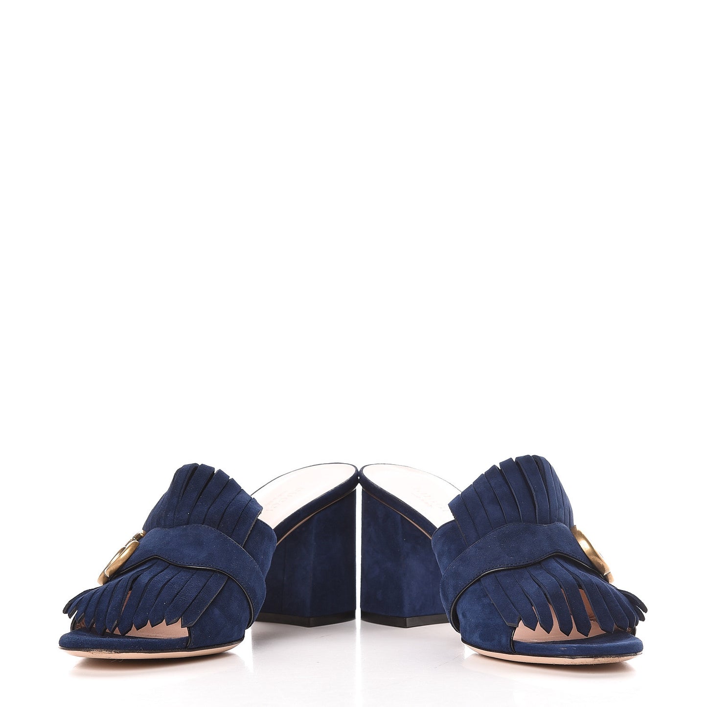 Kid Scamosciato GG Marmont Fringe 75mm Slide Sandals 39 Blue Ink