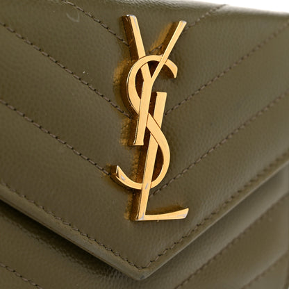 Saint Laurent Grain De Poudre Matelasse Chevron Small Monogram Envelope Wallet Vert Kaki 8 of 8
