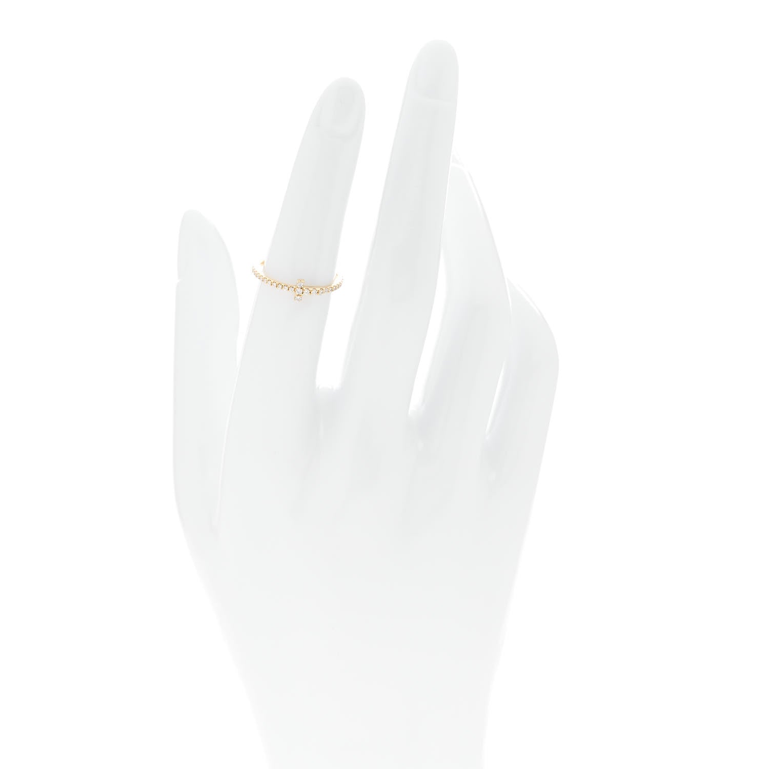 Tiffany 18K Yellow Gold Diamond T Wire Pave Ring 50 5.5 2 of 4