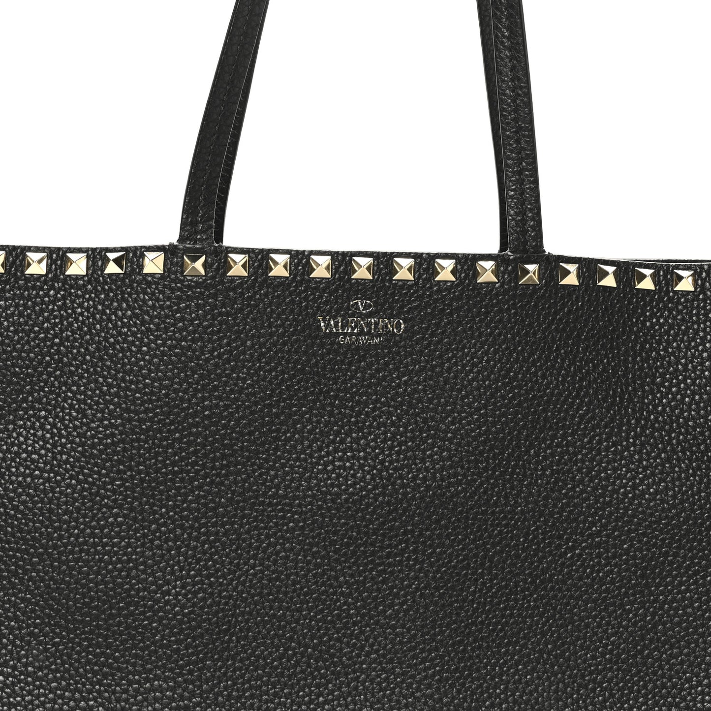 Grained Calfskin Small Rockstud Shoulder Tote Black
