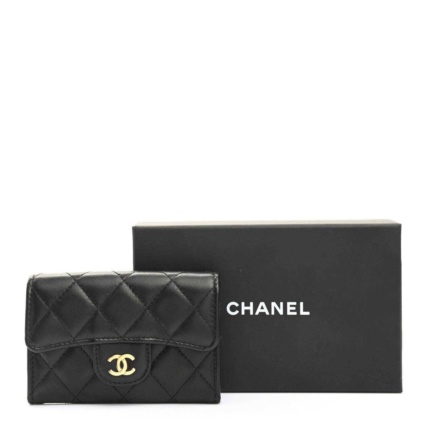 Lambskin Quilted Flap Card Holder Black