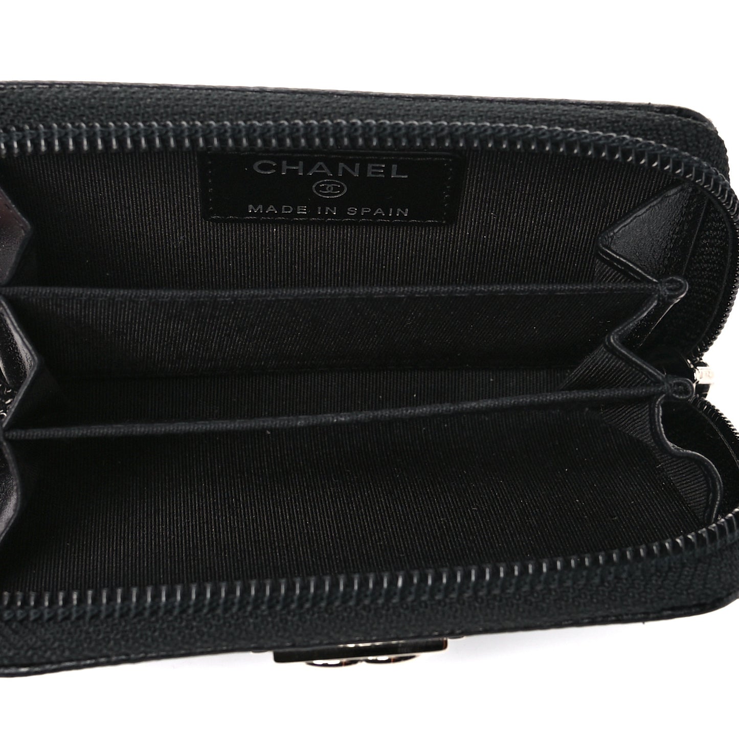 Caviar Chevron Quilted Boy Zip Around Coin Purse Wallet Black