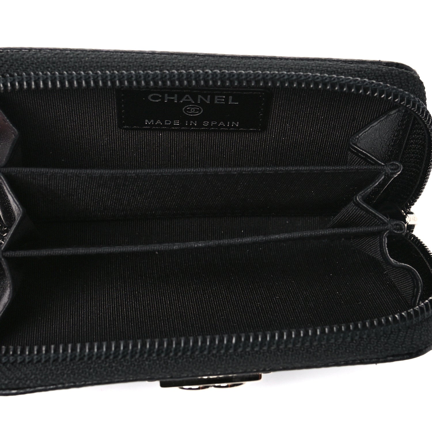 Chanel Caviar Chevron Quilted Boy Zip Around Coin Purse Wallet Black 5 of 10