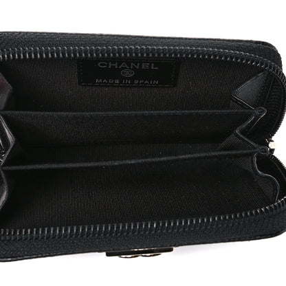 Chanel Caviar Chevron Quilted Boy Zip Around Coin Purse Wallet Black 5 of 10