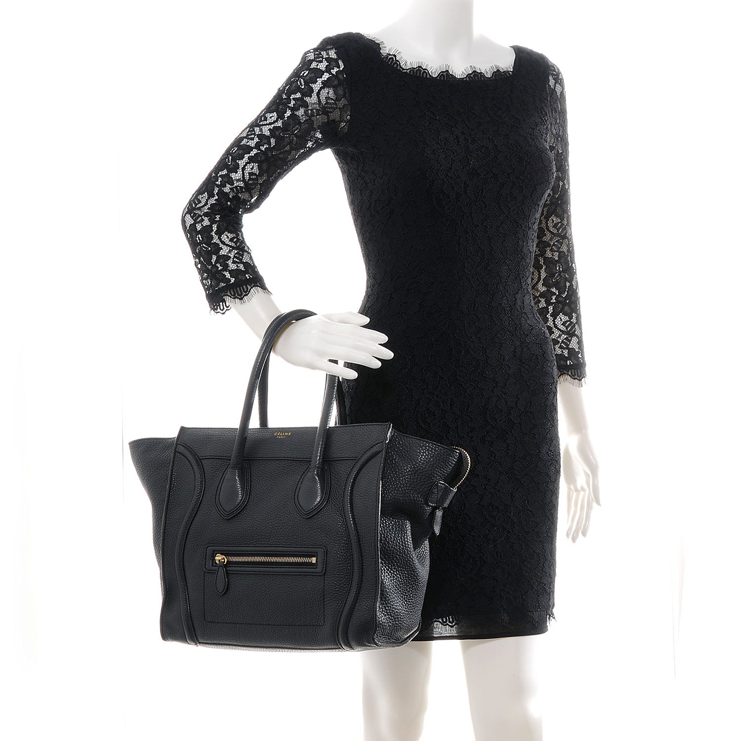 Celine Pebbled Leather Mini Luggage Bag Anthracite 2 of 9