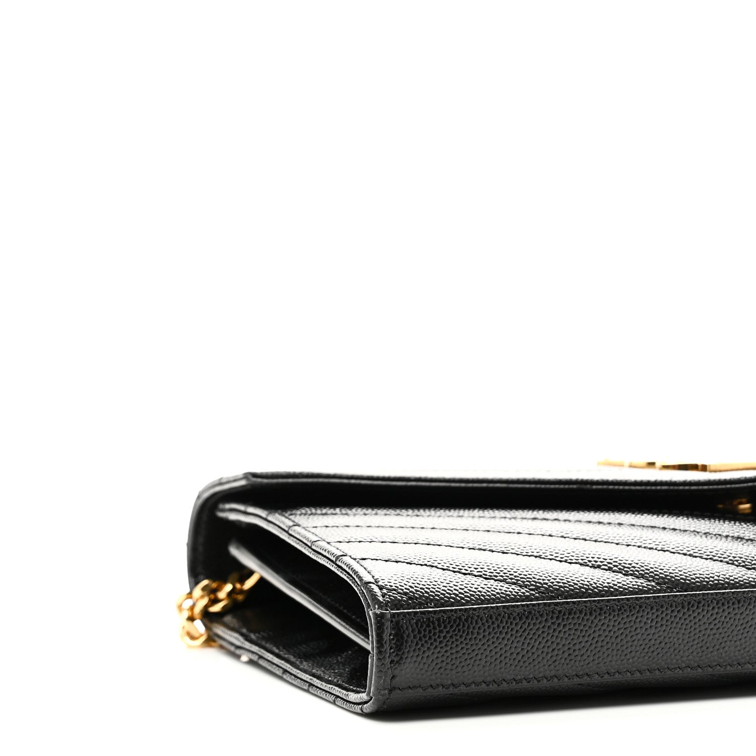 Saint Laurent Grain De Poudre Matelasse Chevron Monogram Chain Wallet Black 8 of 10