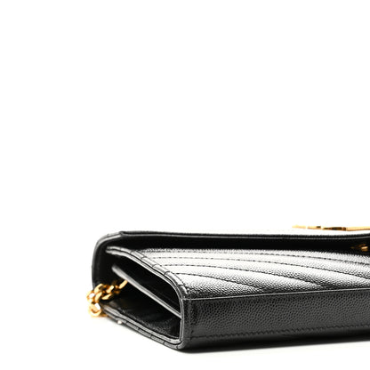 Saint Laurent Grain De Poudre Matelasse Chevron Monogram Chain Wallet Black 8 of 10