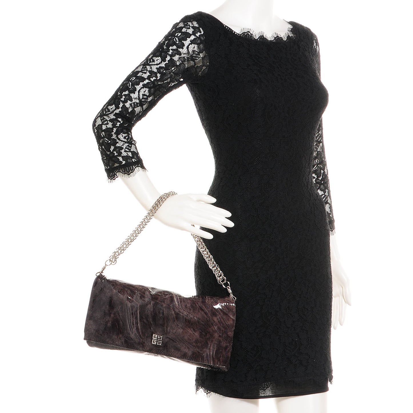 Crinkled Patent Envelope Folded Clutch Black Grey