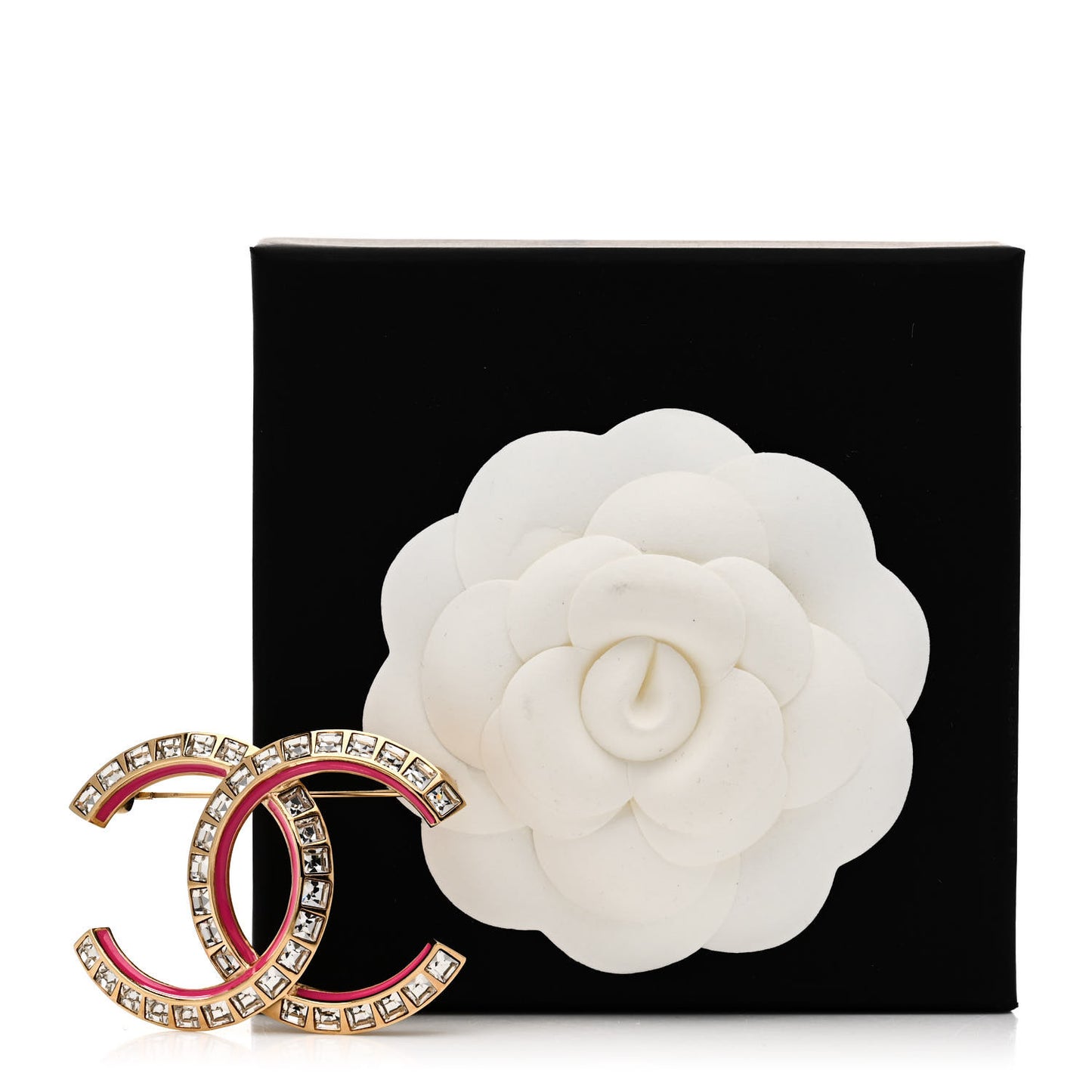 Baguette Crystal CC Brooch Gold Pink